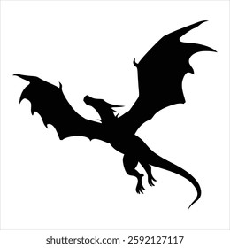 Dragon Silhouette Vector Design, Mythical Creature Clipart, Fantasy Beast Icon, Black Silhouette Illustration