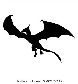 Dragon Silhouette Vector Design, Mythical Creature Clipart, Fantasy Beast Icon, Black Silhouette Illustration