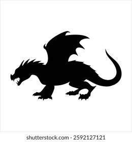 Dragon Silhouette Vector Design, Mythical Creature Clipart, Fantasy Beast Icon, Black Silhouette Illustration