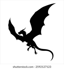 Dragon Silhouette Vector Design, Mythical Creature Clipart, Fantasy Beast Icon, Black Silhouette Illustration