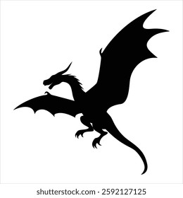 Dragon Silhouette Vector Design, Mythical Creature Clipart, Fantasy Beast Icon, Black Silhouette Illustration