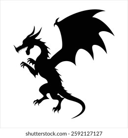 Dragon Silhouette Vector Design, Mythical Creature Clipart, Fantasy Beast Icon, Black Silhouette Illustration