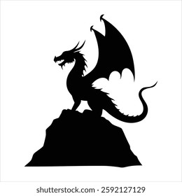 Dragon Silhouette Vector Design, Mythical Creature Clipart, Fantasy Beast Icon, Black Silhouette Illustration