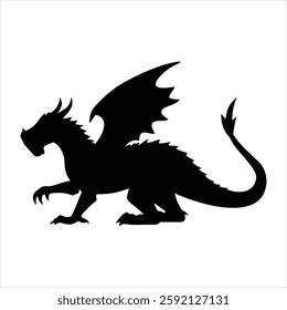 Dragon Silhouette Vector Design, Mythical Creature Clipart, Fantasy Beast Icon, Black Silhouette Illustration