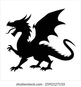 Dragon Silhouette Vector Design, Mythical Creature Clipart, Fantasy Beast Icon, Black Silhouette Illustration