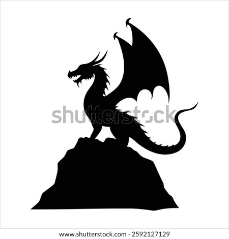 Dragon Silhouette Vector Design, Mythical Creature Clipart, Fantasy Beast Icon, Black Silhouette Illustration