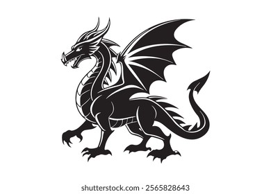 Dragon silhouette vector illustration, Dragon vector 