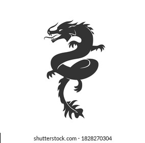 Dragon silhouette vector illustration. Black and white asian chinese traditional animal logo. Isolated on white background.