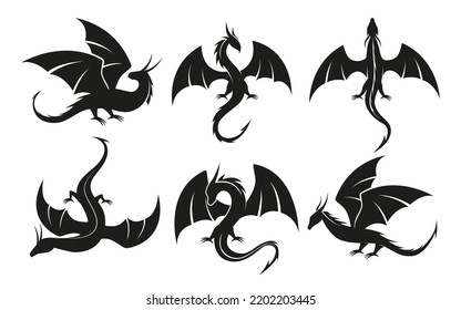 Dragon silhouette vector illustration at black and white design