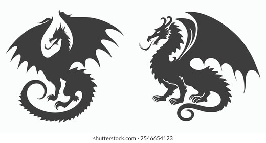 Dragon silhouette vector illustration isolated on white background