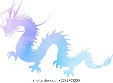 Dragon silhouette vector illustration in watercolor texture