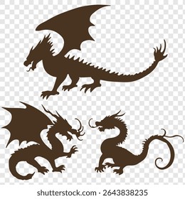 Dragon silhouette vector. isolated on transparent background. Eps 10