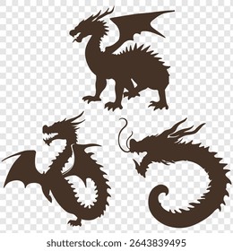 Dragon silhouette vector. isolated on transparent background. Eps 10