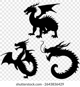 Dragon silhouette vector, dragon logo silhouette vector illustration.