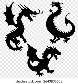 Vector de la silueta del dragón, Ilustración vectorial de la silueta del logotipo del dragón.