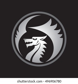 Dragon silhouette - vector logo template concept illustration. Ancient myphology predator creative sign. Monster with wings and mouth abstract badge symbol.  
