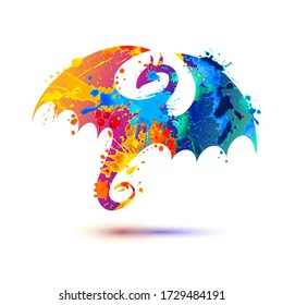 Dragon silhouette vector splash paint icon on white background