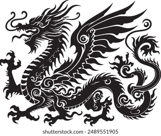 dragon silhouette vector style with white background