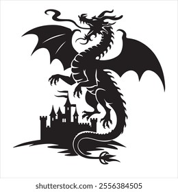 dragon silhouette vector white background