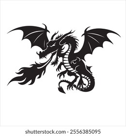 dragon silhouette vector white background