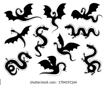 Dragon silhouettes in differetn style and form