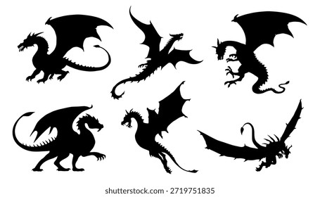  dragon silhouettes on the white background