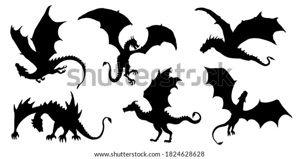 dragon silhouettes on\
white background