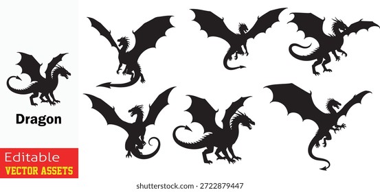 Silhuetas do dragão na posição da asa aberta voando a ilustração do vetor da criatura mítica isolada no fundo transparente

Esta imagem profissional mostra uma coleção de silhuetas de dragão em uma posição voadora capturada em uma impressionante ilustração de vetor preto. Cada dragão é representado com suas asas bem abertas, criando uma representação visual dinâmica e poderosa desta lendária criatura mítica. Os dragões são mostrados em pleno ar transmitindo um profundo senso de liberdade de movimento e poder majestoso. A ilustração destaca detalhes intrincados, como pernas resistentes de crinas fluindo e garras afiadas capturando a imaginação e atraindo o espectador para um mundo fantástico. Essas silhuetas apresentam poses expressivas que enfatizam a natureza mítica dos dragões desde suas características afiadas até sua formidável presença. Meticulosamente isolados em um fundo transparente, esses gráficos detalhados e complexos são projetados para fácil integração em vários contextos criativos, incluindo projetos de design gráfico, interfaces de jogos de mídia de narrativa de fantasia e ilustrações de livros.

Os principais recursos incluem
Dynamic Flying Poses Apresenta dragões com asas totalmente abertas e manes fluindo para ilustrar a graça e a potência em voo.

Projeto Mítico e Detalhado Cada silhueta inclui garras afiadas e esboços de corpo intrincados que destacam as características clássicas de dragões lendários.

Ativos de fantasia versáteis Perfeitos para os logotipos de jogos O livro de fantasia cobre desenhos de tatuagem e cartazes de eventos temáticos.

Vetor editável de alta qualidade Fornecido como arquivos vetoriais totalmente escaláveis que podem ser redimensionados ou personalizados facilmente sem qualquer perda de detalhes ou clareza profissional.