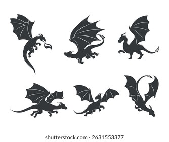 Dragon silhouettes. Set of dragon vector