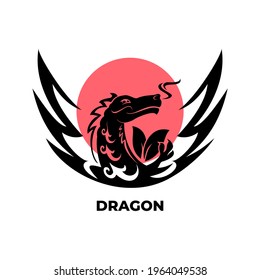 Dragon, simplified styling, for logo, icon, emblem. Vector, isolated on a white background.