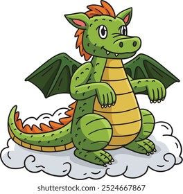 Dragon Sitting on a Cloud Cartoon Colored Clipart 