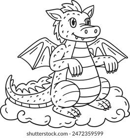 Dragon Sitting on a Cloud Isolated Coloring Page
