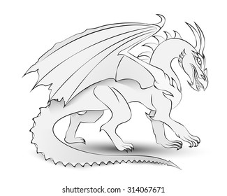 Dragon Sketch. Gray Dragon on White Background