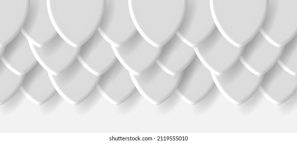 Dragon skin white pattern, volume 3d scales from top of the screen forming abstract background