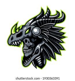 dragon skull logo on white background