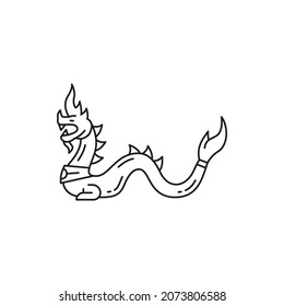 Dragon Or Snake Isolated Thin Line Icon. Vector Dragon Japanese Tattoo Design Or Religion Mascot, Mythical Beast. Snake Serpent Creature, Oriental Culture Legendary Mythological Monster, Zodiac Sign