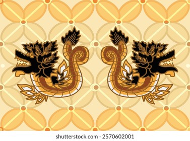 Dragon snake motif batik design. Traditional Indonesian fabric, namely batik fabric that has a unique and different pattern. Vector EPS