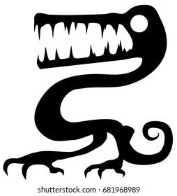 Dragon snake stylized symbol black, vector illustration, horizontal, isolated