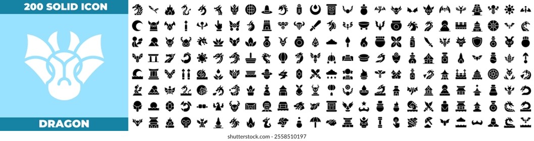 Dragon Solid Editable Icons set. Vector illustration in modern thin solid style of dragon icons: dragon, chinese, asian, etc