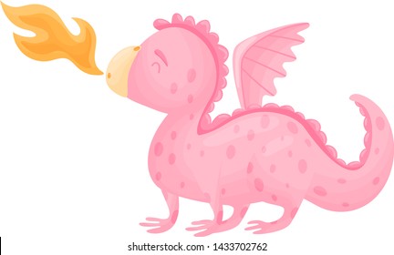 Dragon spews flames. Vector illustration on white background.