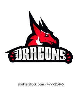 Dragon sport logo basketball design. Vintage college team coat of arms. Vector logotype template. Airsoft squad t-shirt illustration concept