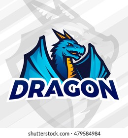 Dragon sport mascot. Football or baseball logotype. College league insignia, School team vector