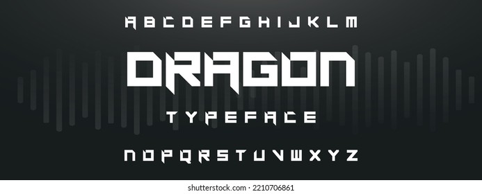 DRAGON Sports minimal tech font letter set. Luxury vector typeface for company. Modern gaming fonts logo design.