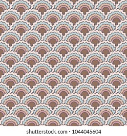 Dragon squama background, mermaid scales vector seamless pattern. Textile fabric background print with fish scale, tiles of curve stripy waves. Floral seamless tiling, chinese traditional pattern.