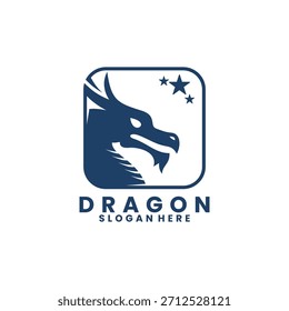 Dragón con Plantilla de Vector de diseño de logotipo de línea cuadrada. Icono de diseño de logotipo de dragón