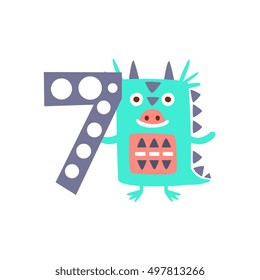 Dragon Standing Next To Number Seven Stylized Funky Animal
