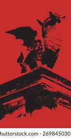 Estatua del dragón en el zócalo de piedra abstracto