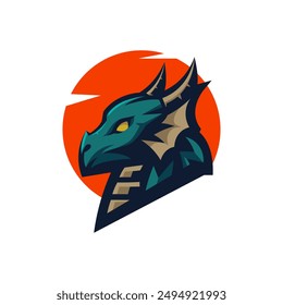 Dragon with Sun mascot logo design isolated white background for team sports and gaming