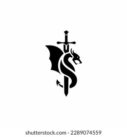 dragon sword logo design, elegant, powerful, clean and modern.
