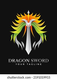 Dragon Sword vector ilustración plantilla de logotipo gradiente coloreado estilo